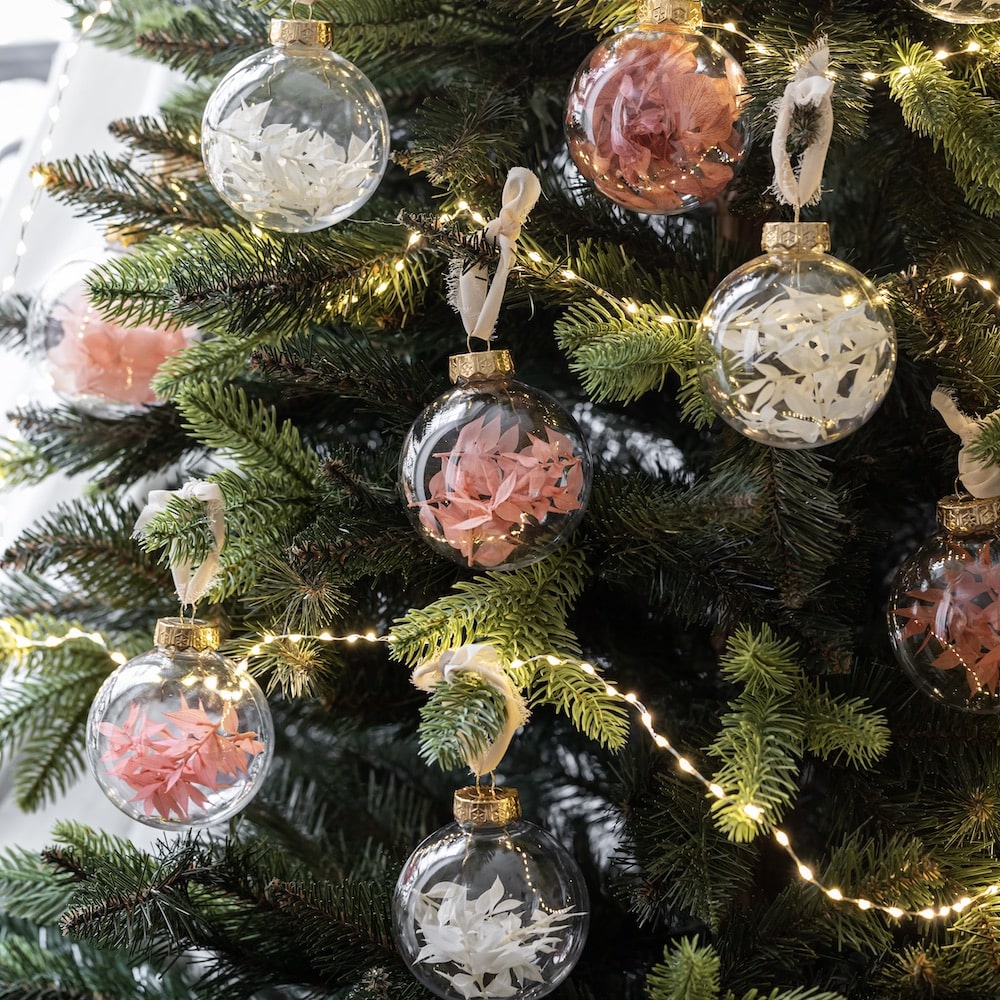 Flowrette Décoration boules Noël hortensia rose lot 4