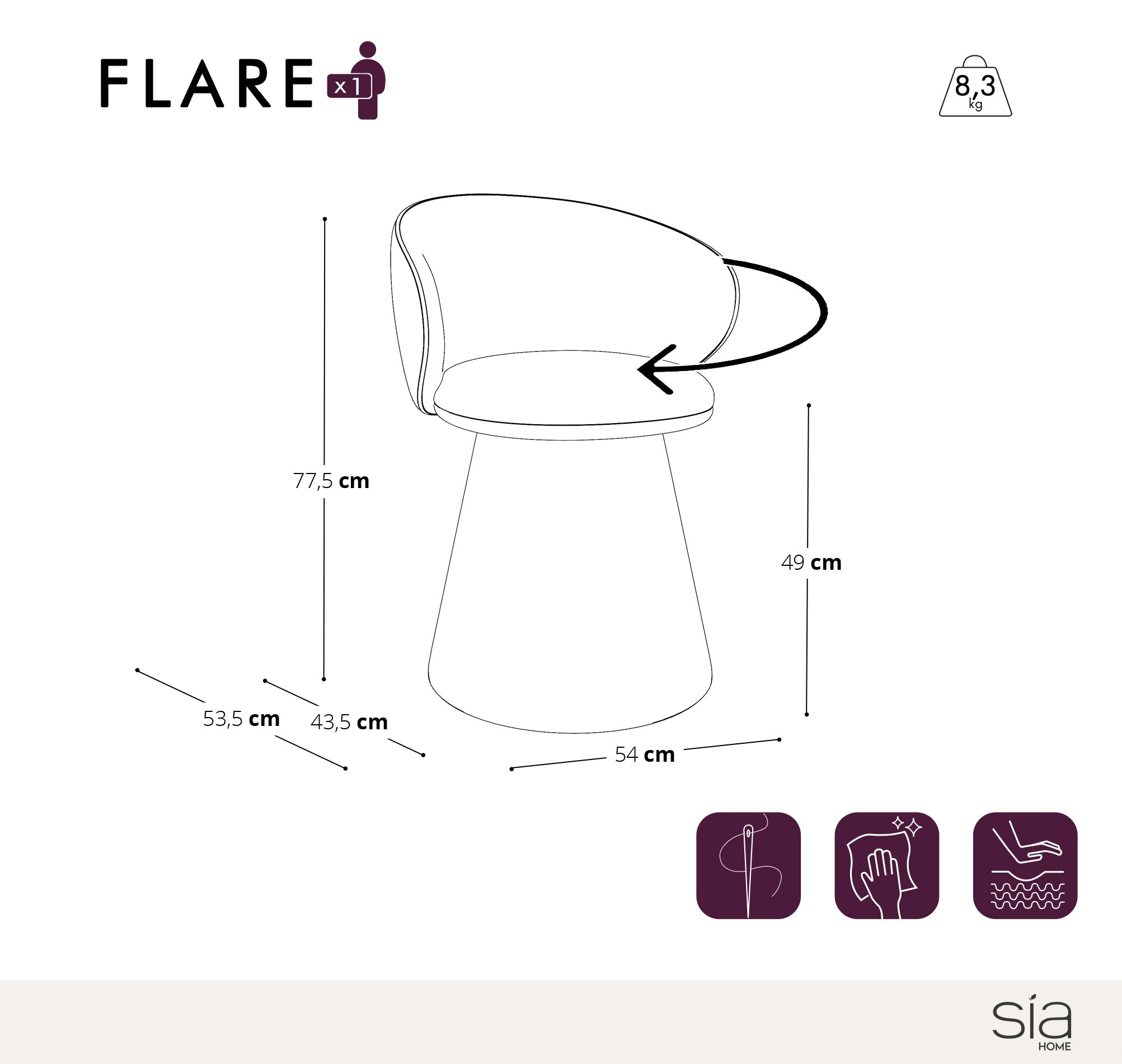 Sia Home Flare fauteuil salle à manger crème