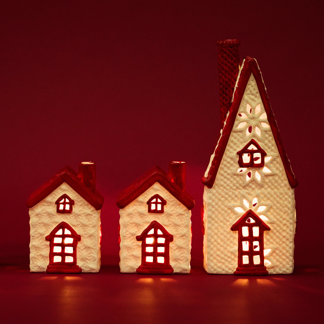 Sia Home chalet de Noël figurine grès rouge 12 cm