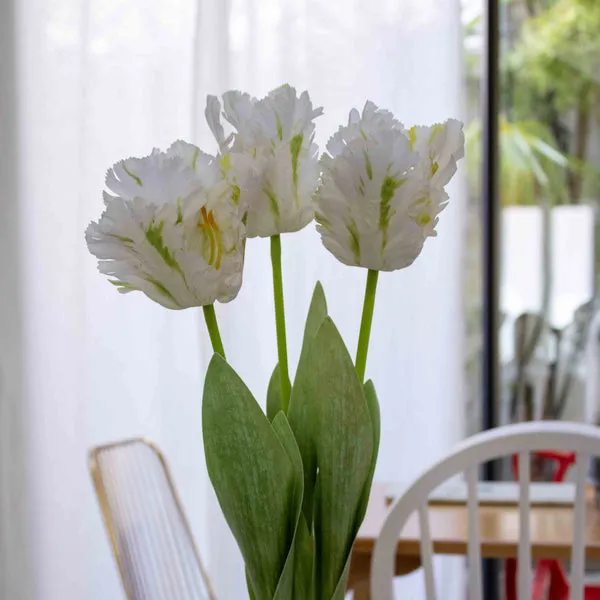 Flowrette tulipe perroquet blanche artificielle tige Real Touch