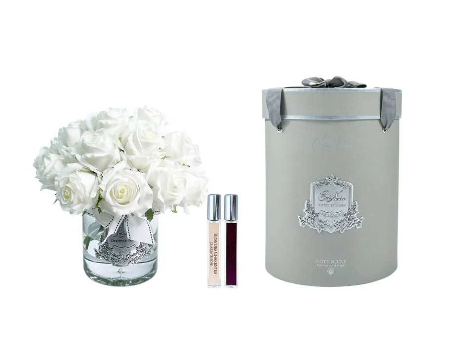 Côte Noire Grand LRB01 bouquet boutons roses blanc boîte