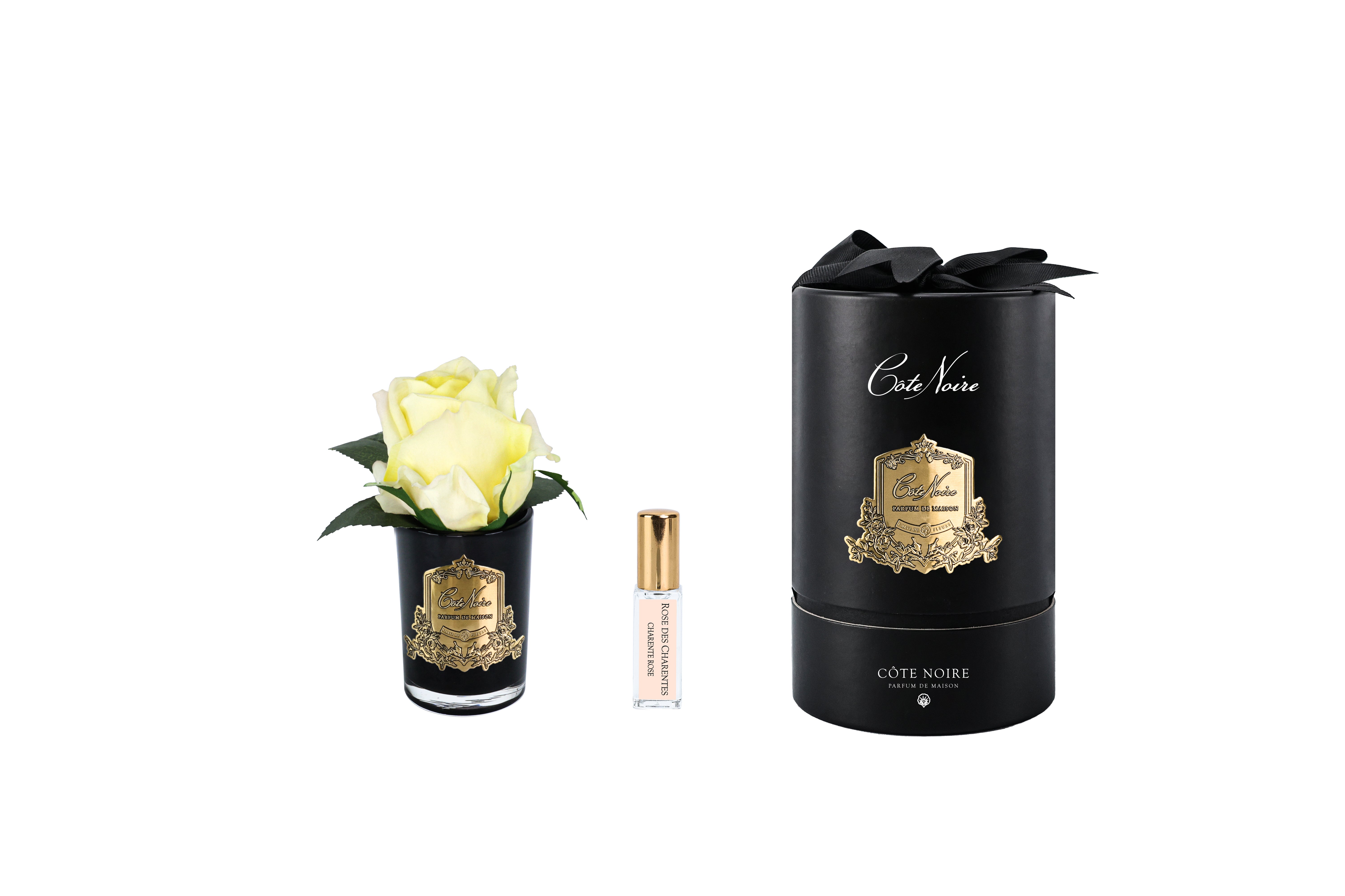 Côte Noire Perfumed Flowers bouton rose jaune fleur parfumée verre noir