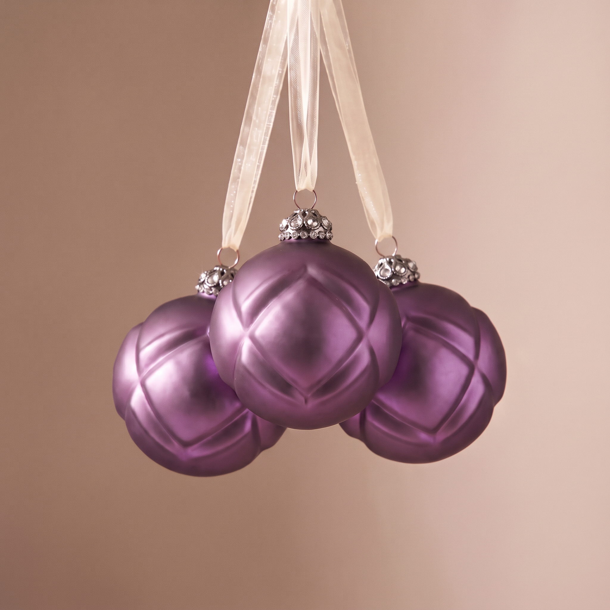 Sia Home Matelassé boules de Noël violet lot de 3 10 cm