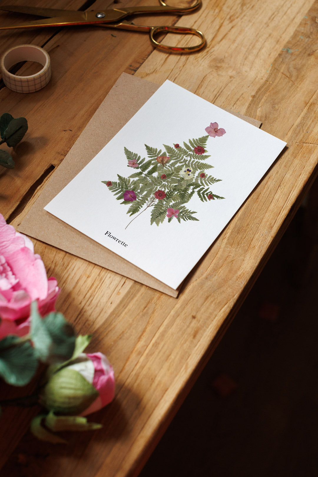 Flowrette Sapin de Noël Rose carte postale fleurs séchées