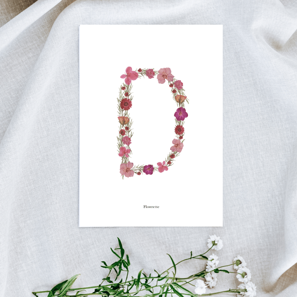 Flowrette affiche A5 herbier lettre rose initiale