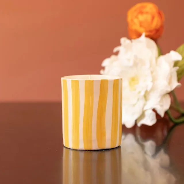 Flowrette Bougie Rayée Jaune Fleur de Tiaré Soja