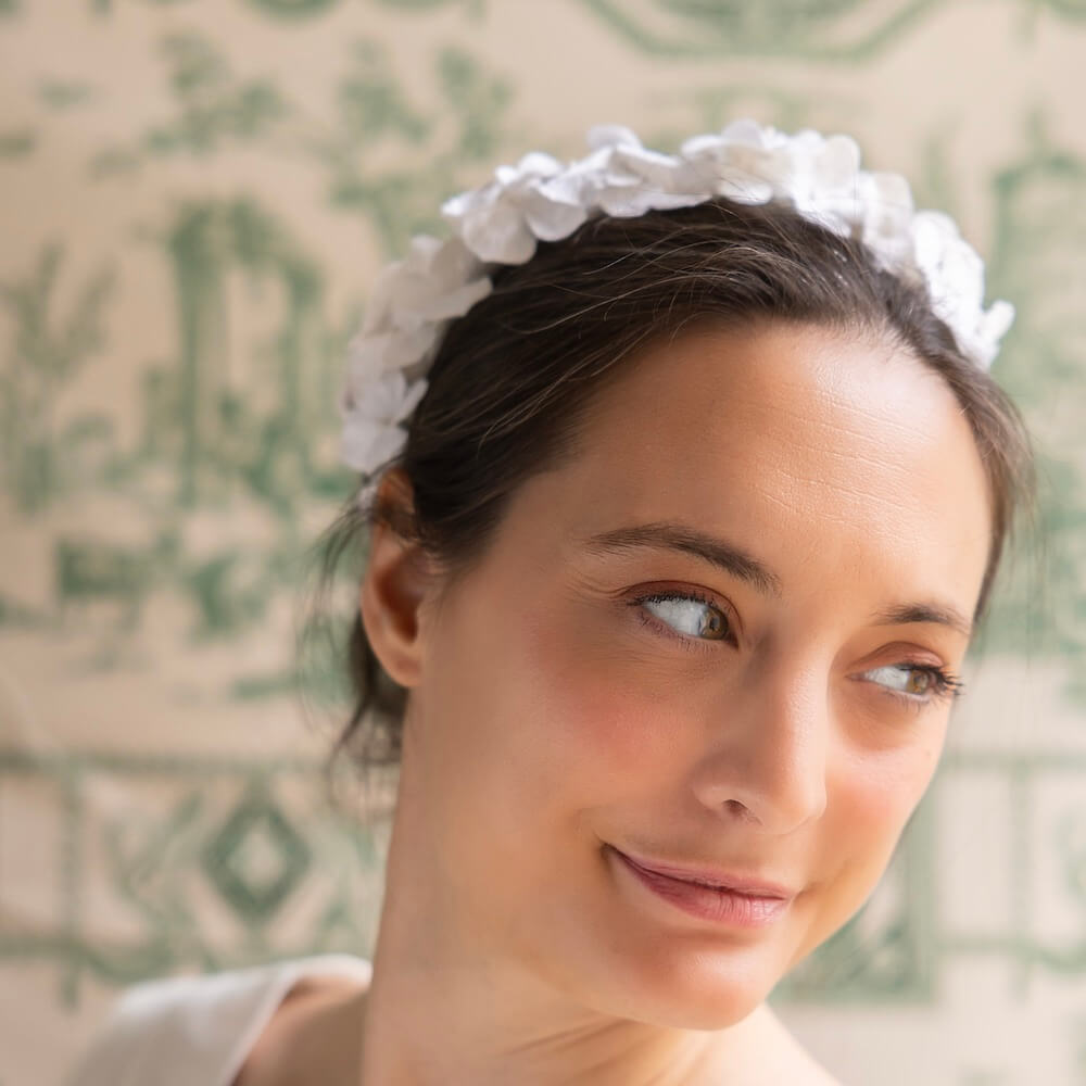 Flowrette Serre-tête papier blanc M hortensia mariage