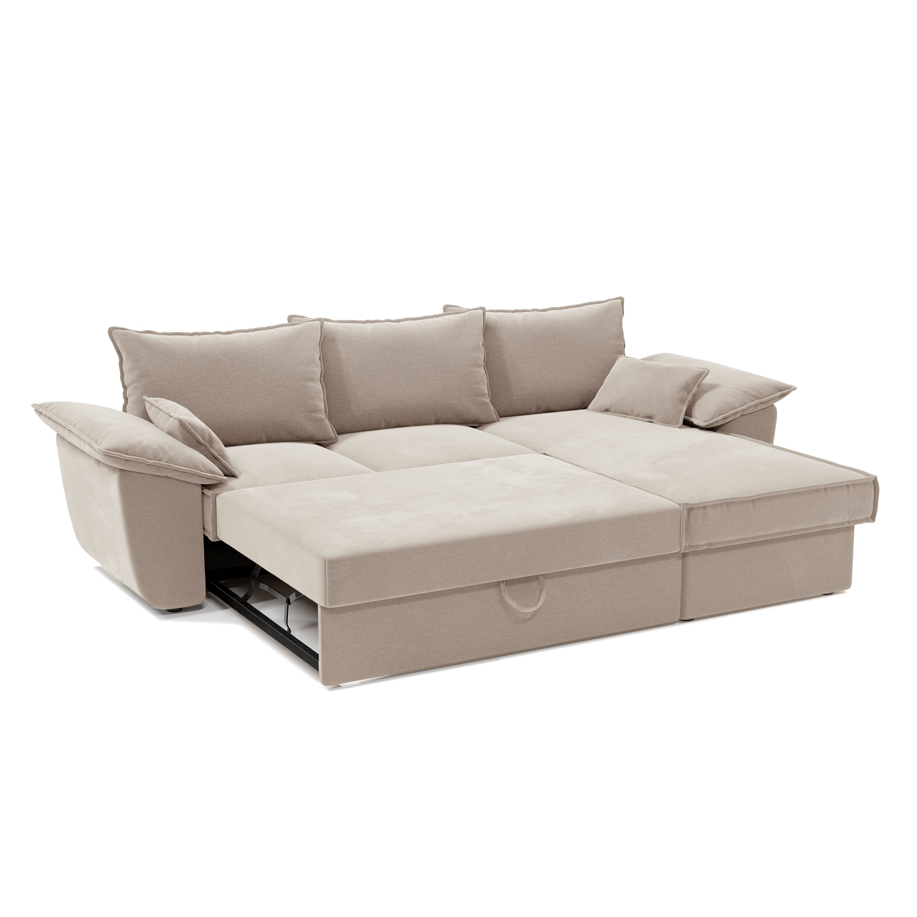 Sia Sasha canapé convertible angle droit beige coffre