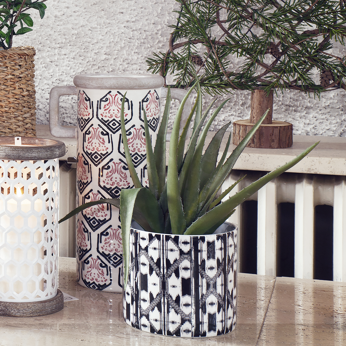 Sia Home Lily 14 cm cache-pot noir et blanc fer