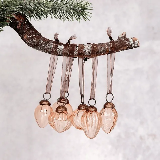 Flowrette Set 6 boules de Noël verre rose