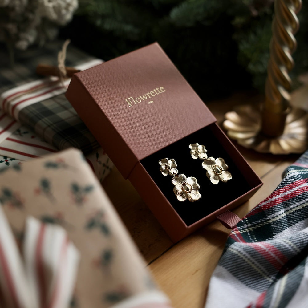 Flowrette Bertille grandes boucles oreilles plaqué or fleurs