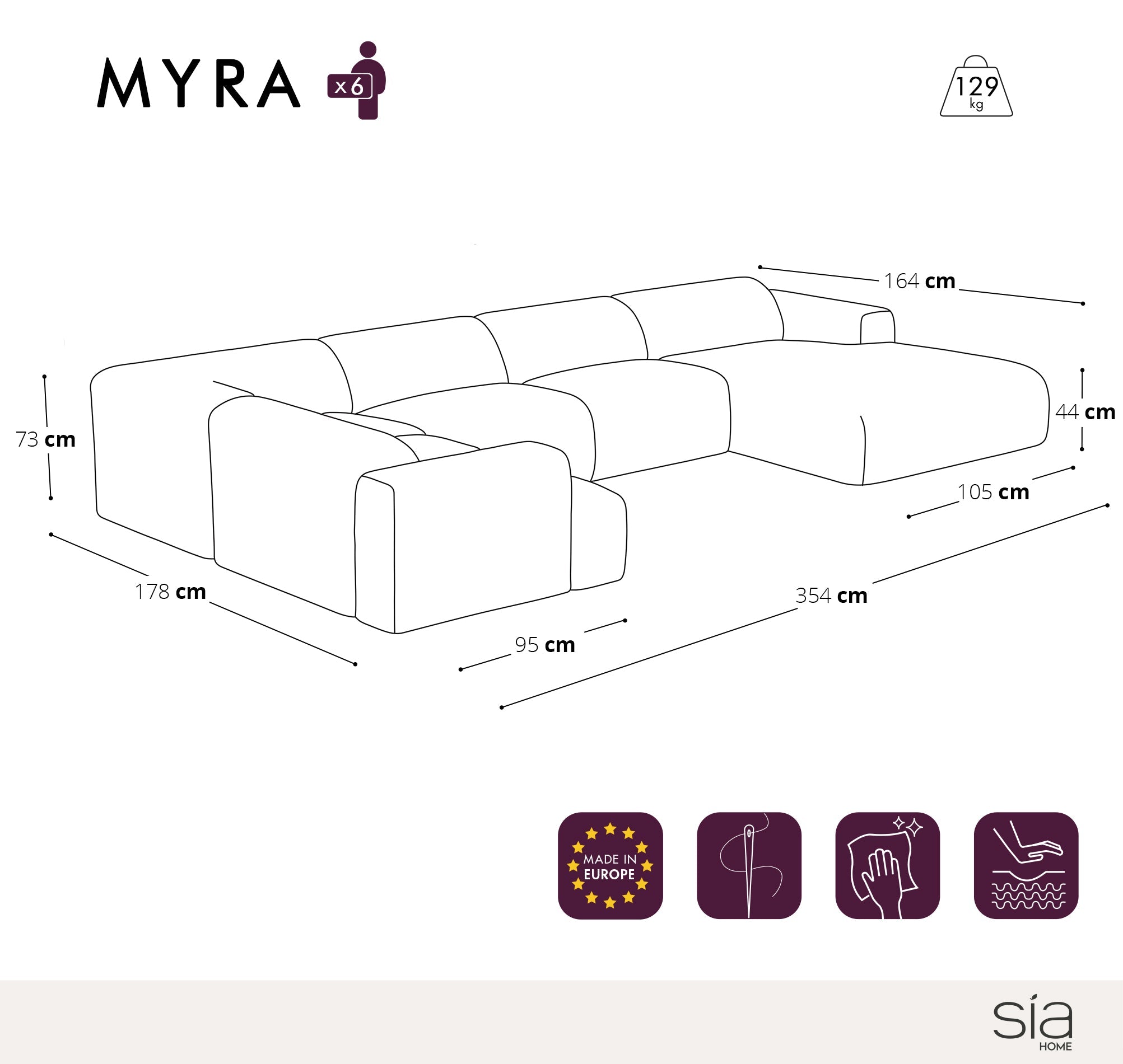 Sia Home Myra canapé panoramique droit crème 5 places