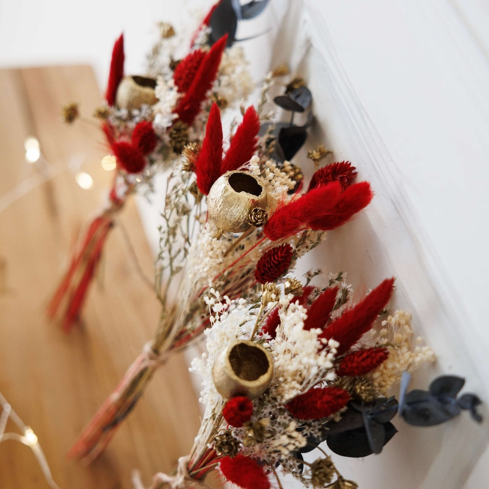Flowrette Petits bouquets Noël x3 fleurs séchées rouge vert