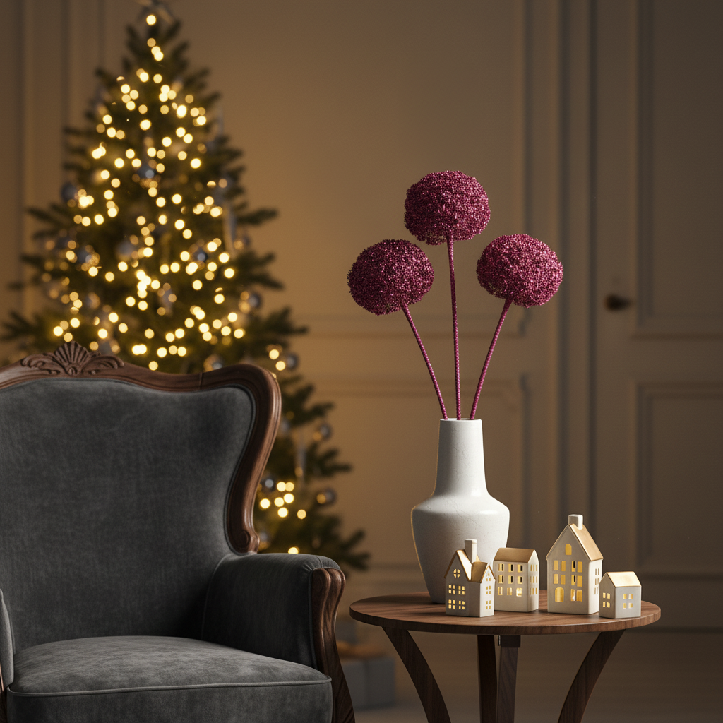 Sia Home Izia tige allium pailleté argenté 90 cm