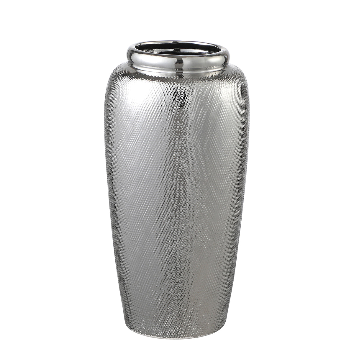 Sia Vases Silver Vase Céramique 40 cm Argenté Texturé