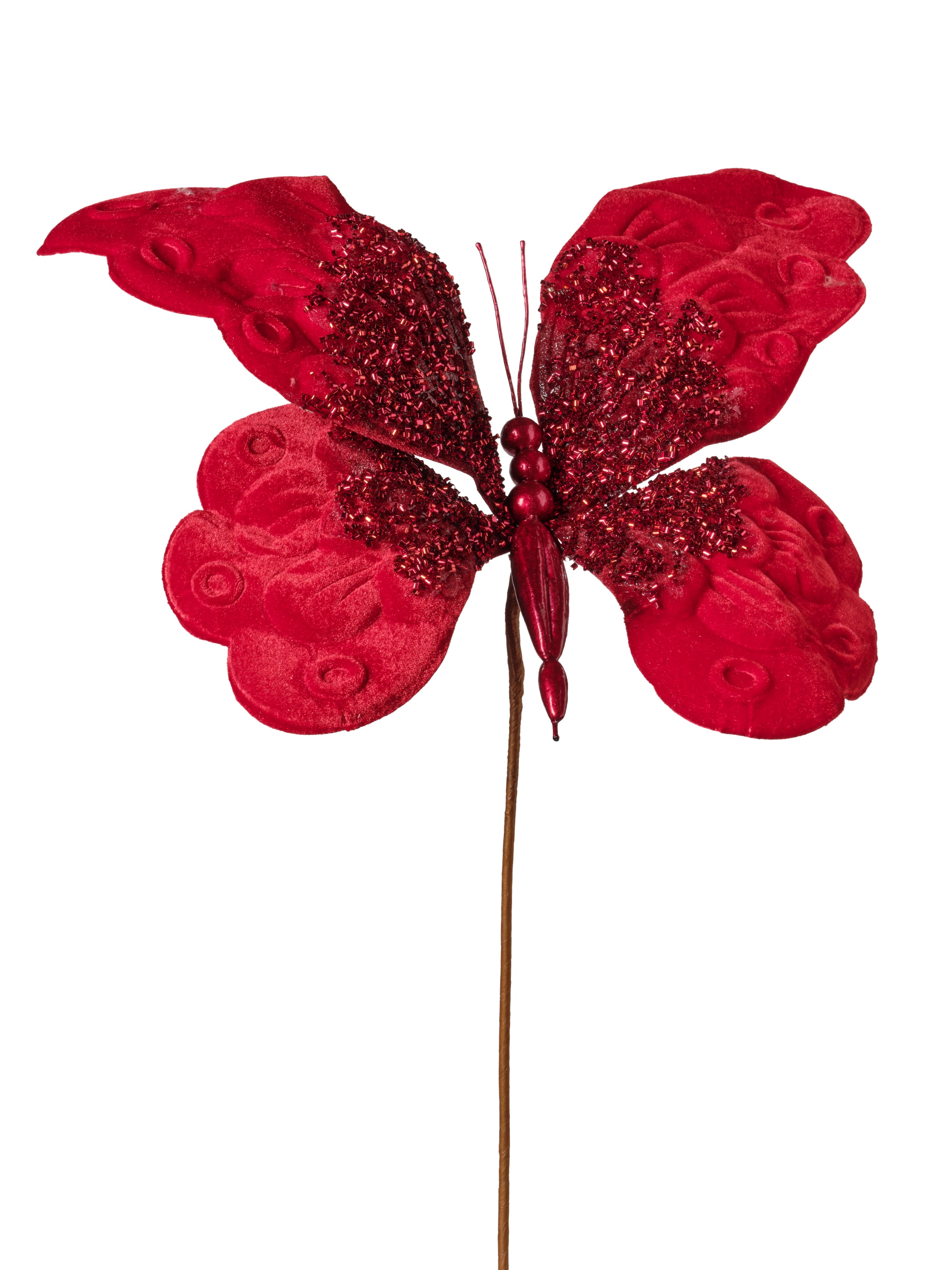 Feuillazur Rungis Papillon paillettes branche rouge 45,5cm