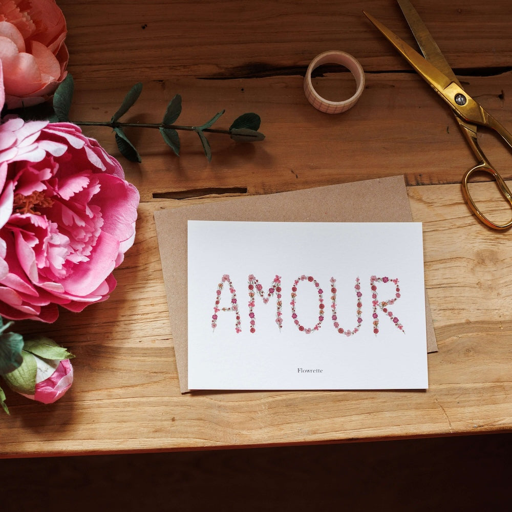 Flowrette Décoration carte postale Amour avec enveloppe