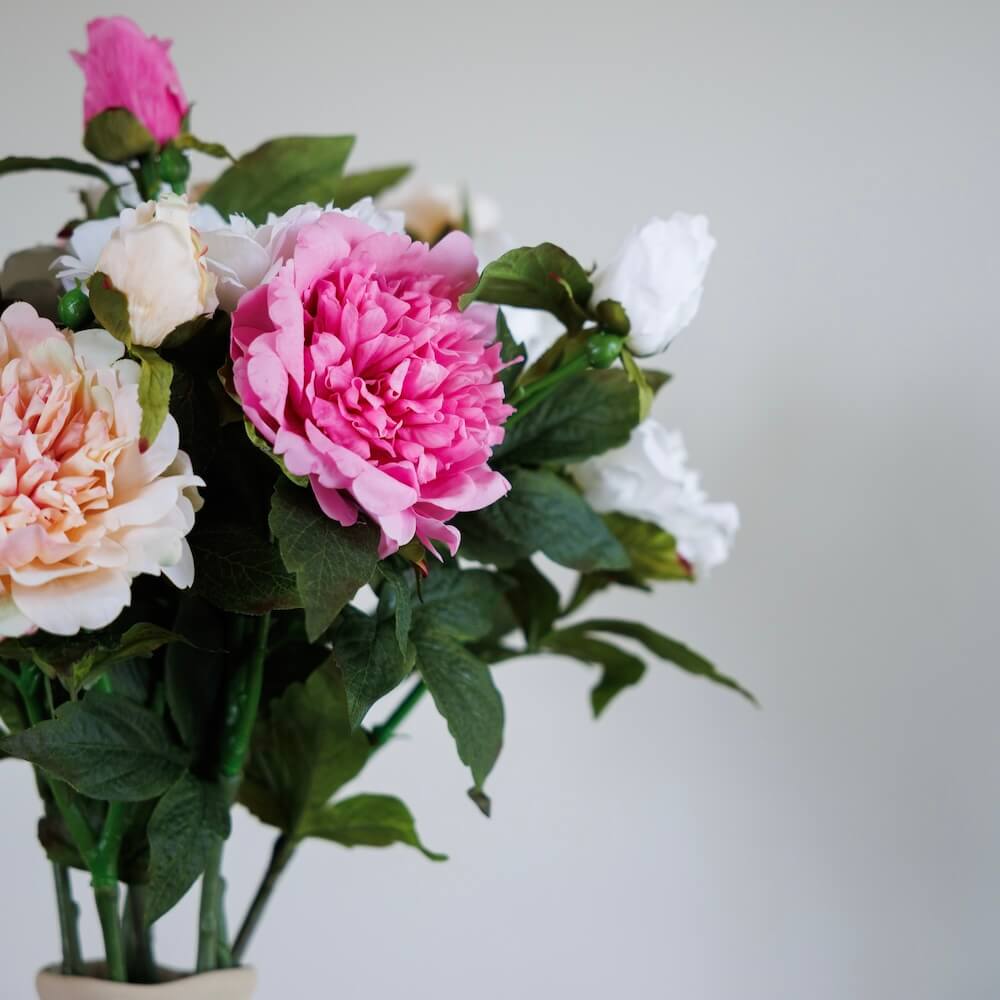 Flowrette Pivoines bouquet fleurs artificielles rose blanc