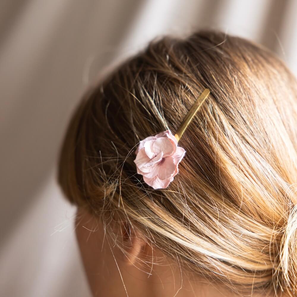Flowrette Trio barrettes fleurs papier rose hortensia poudré