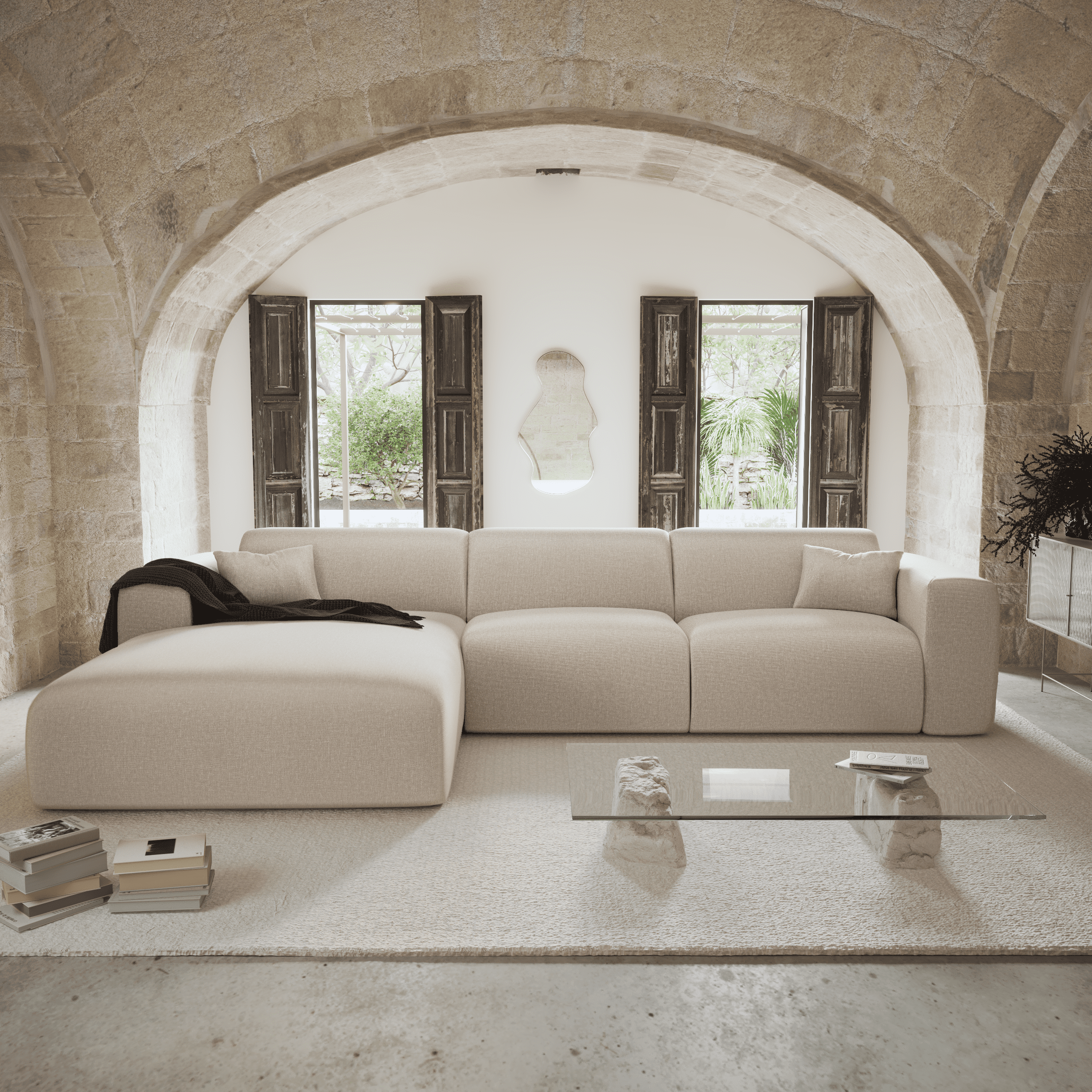 Sia Home Myra canapé convertible angle gauche beige 5 places