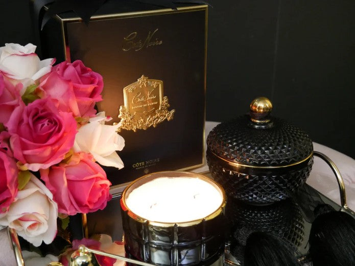 Côte Noire Art Deco GML30004 bougie ronde noire et or 300g