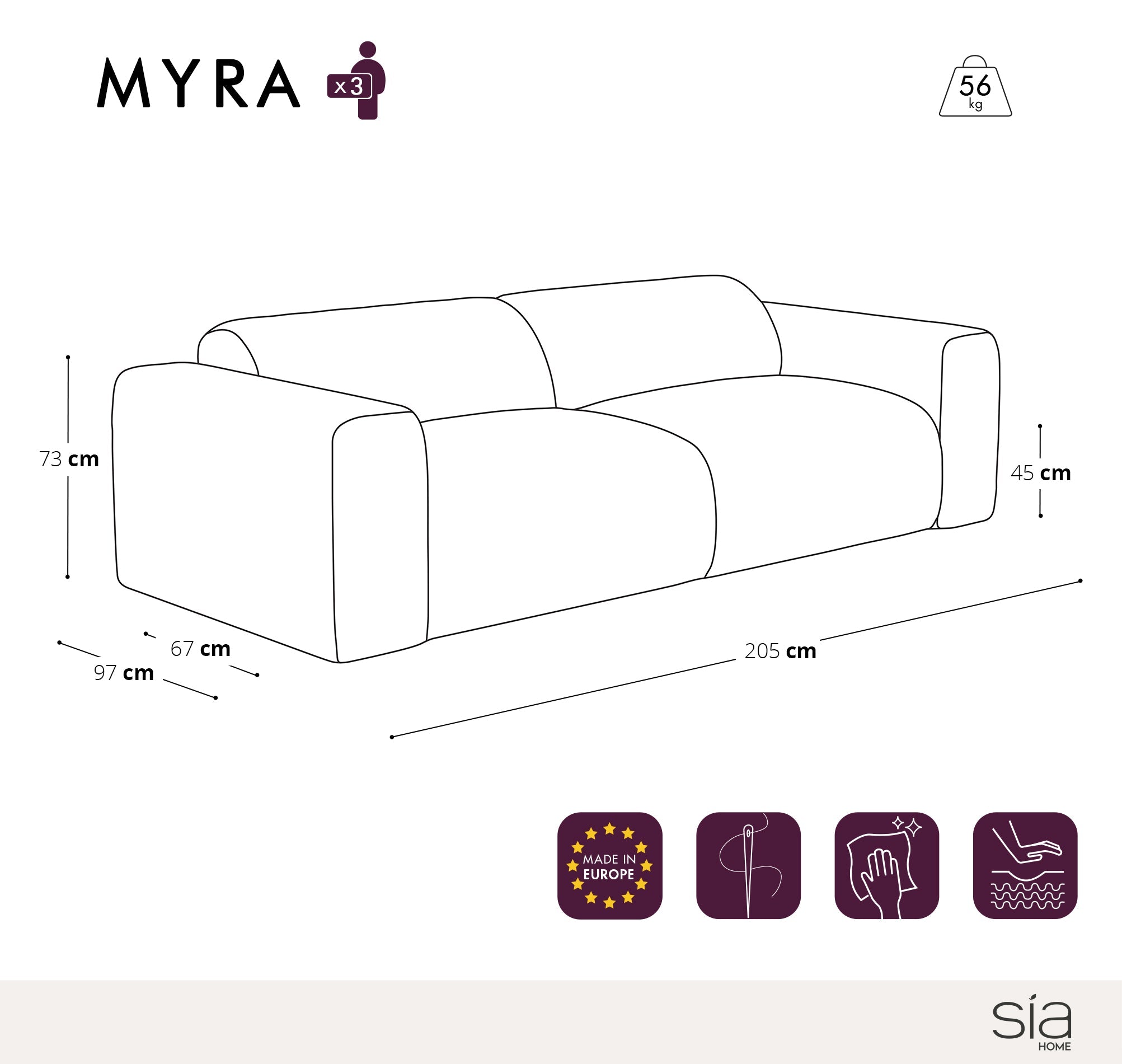 Sia Home Myra canapé droit beige assise généreuse