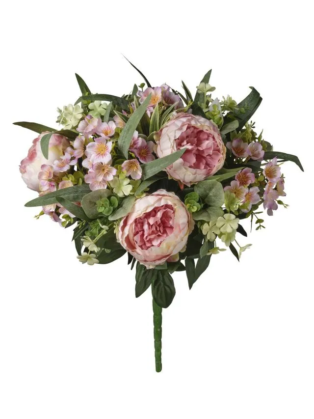 Feuillazur Rungis bouquet pivoine fleur saumon 55cm