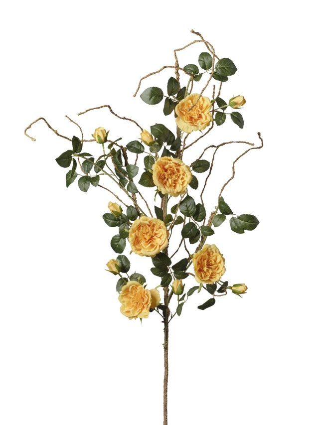 Feuillazur Rungis Branche de Rosier fleur artificielle jaune 125 cm