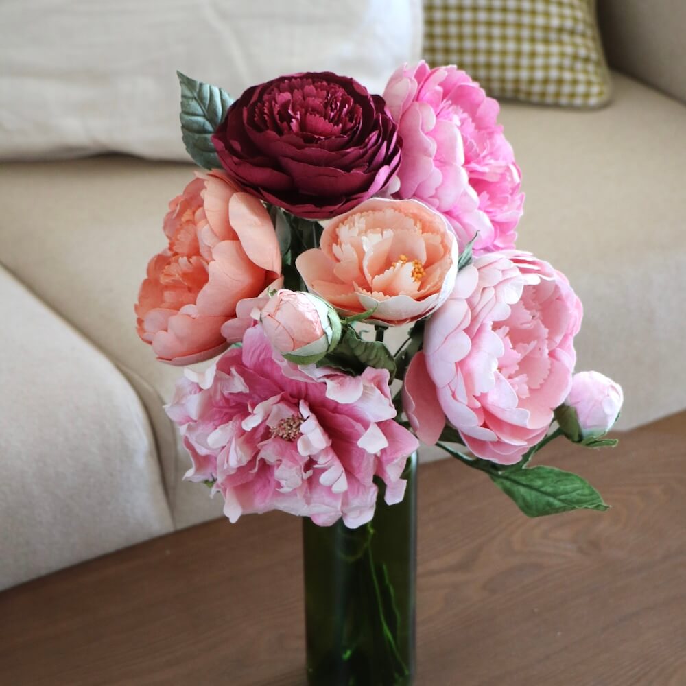 Flowrette Fleurs en papier Bouquet pivoines rose pêche