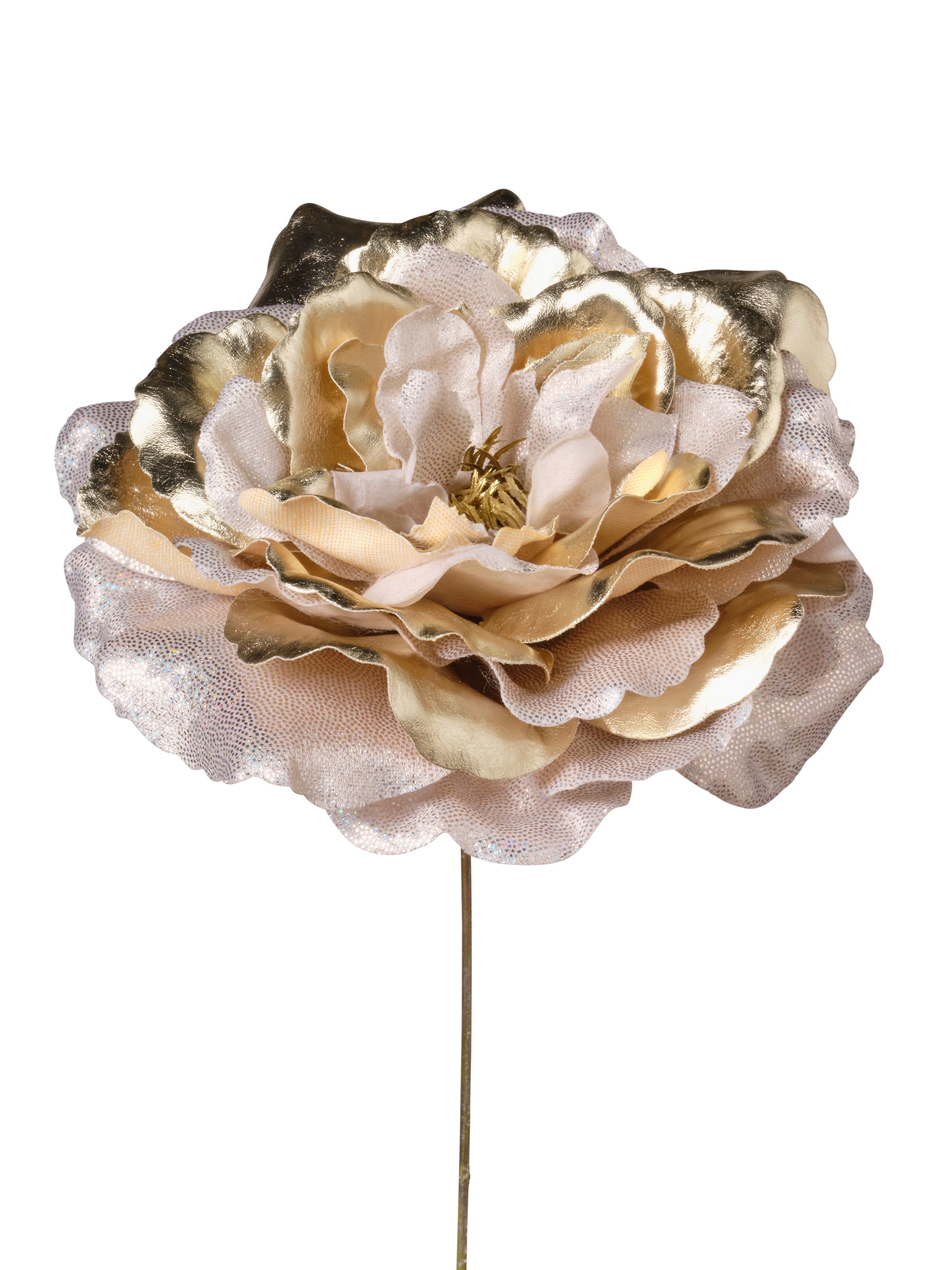 Feuillazur Rungis Rose métallique fleur Noël rouge tige 150cm