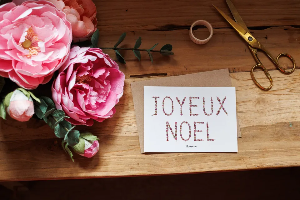 Flowrette Décoration carte postale Noël fleuri Joyeux Noël