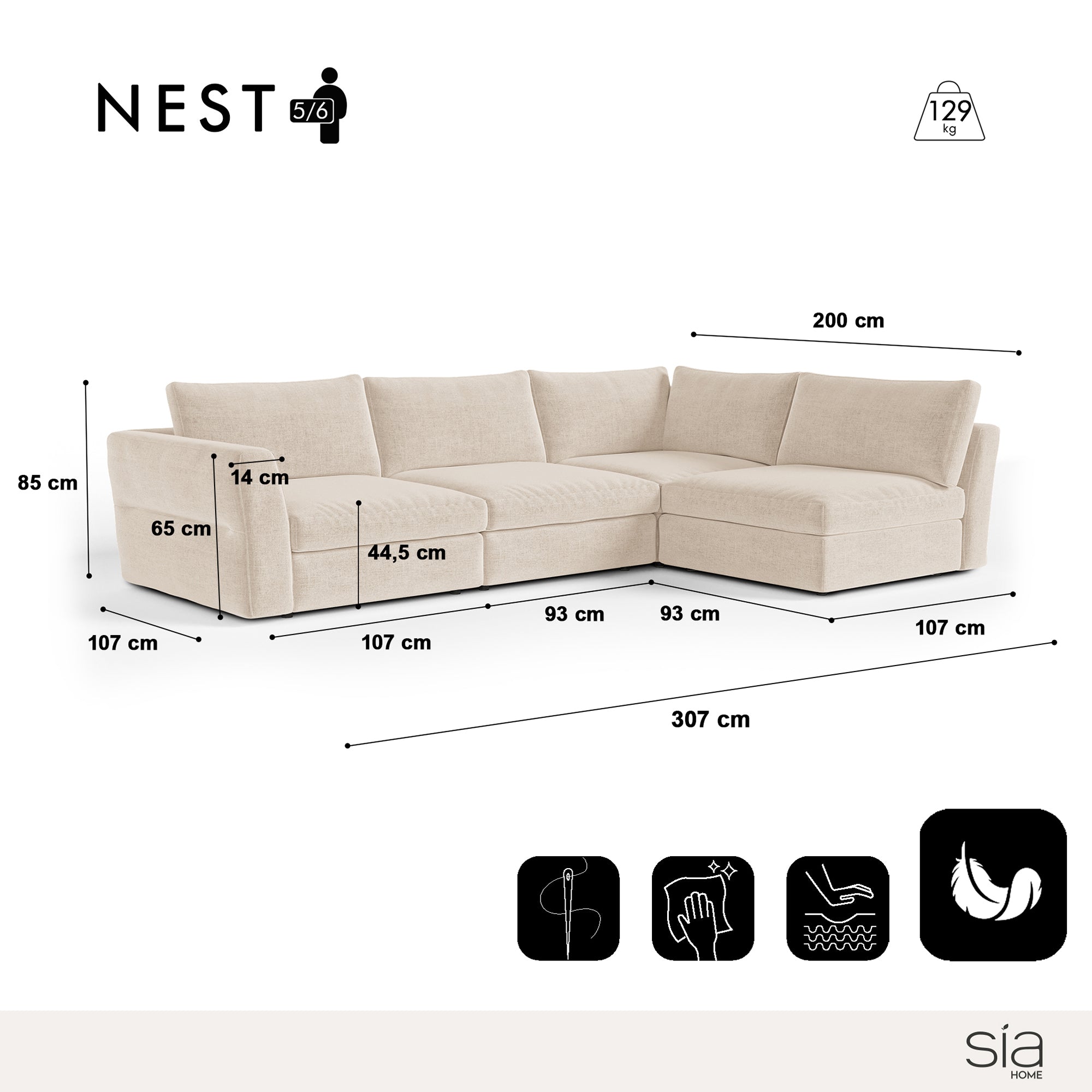 Sia Home Nest canapé angle droit modulable 5-6 places