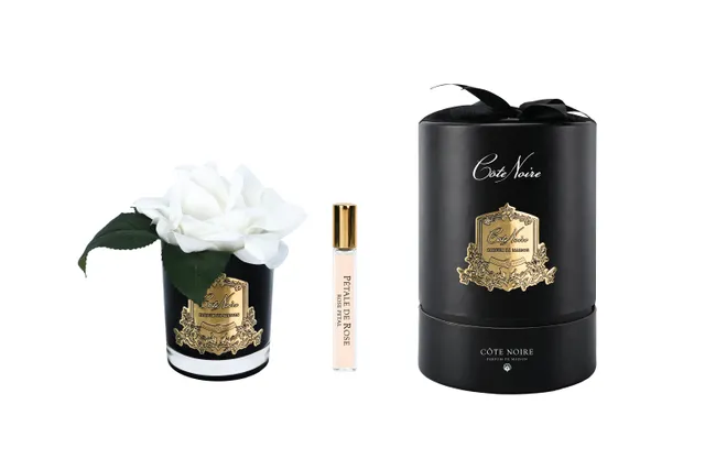 Côte Noire Perfumed RMRB01 rose artificielle blanche vase noir