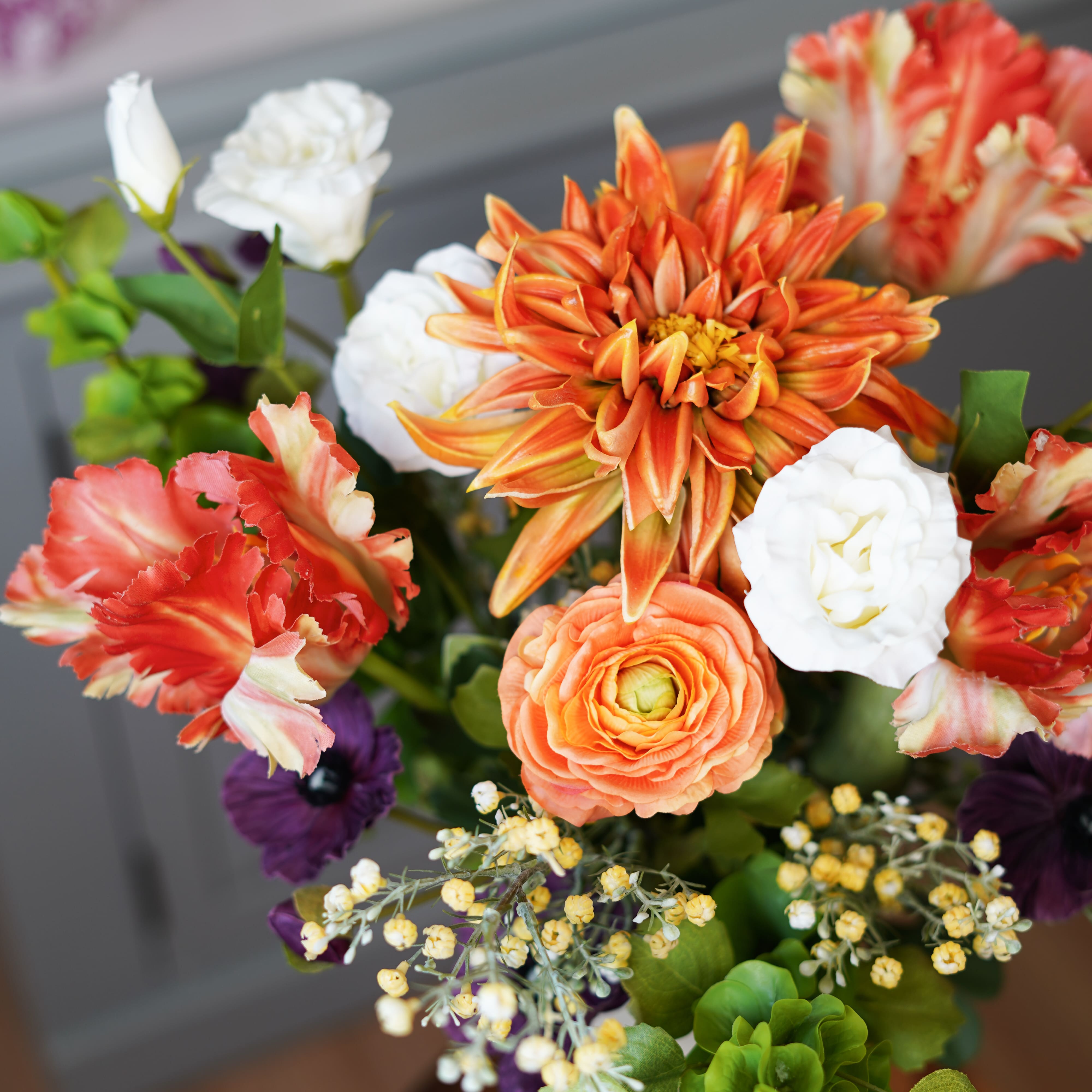 Flowrette Honorine bouquet fleurs artificielles orange éternel