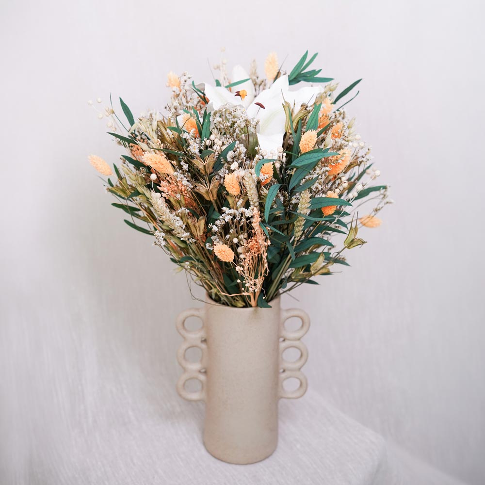 Flowrette Musset bouquet mixte séché lys blanc