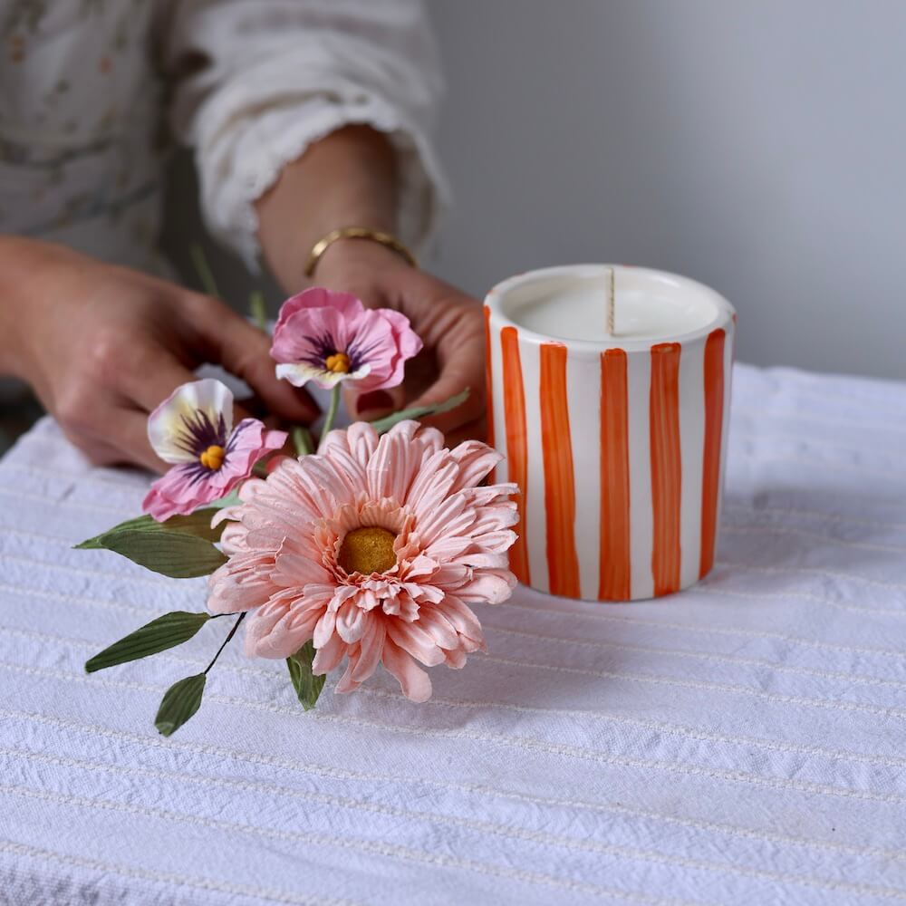 Flowrette Coffret lueur florale orange bouquet papier bougie