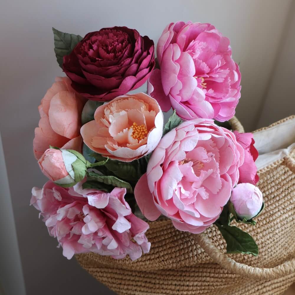 Flowrette Fleurs en papier Bouquet pivoines rose pêche