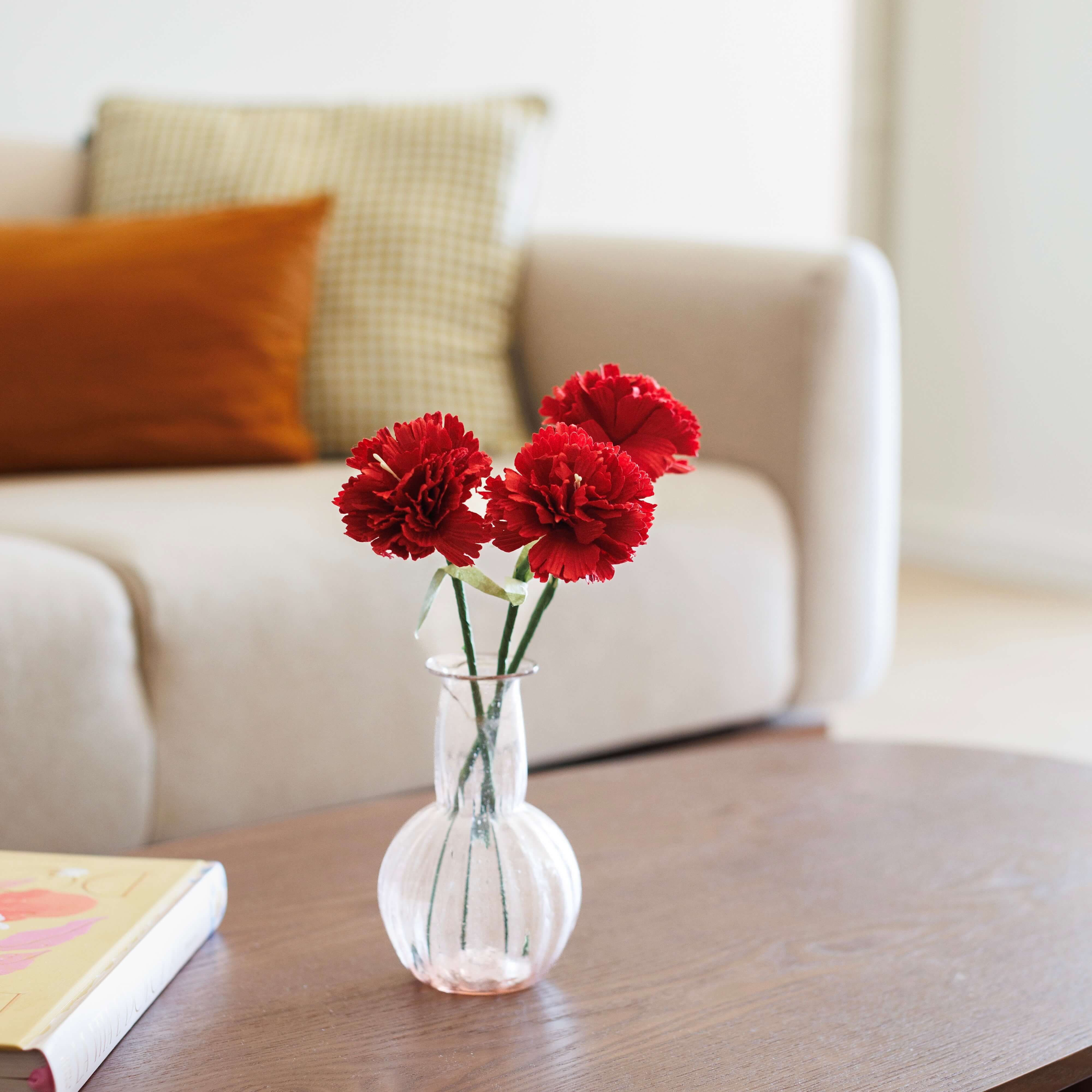 Flowrette Oeillet papier rouge fleur tige x1 romantique