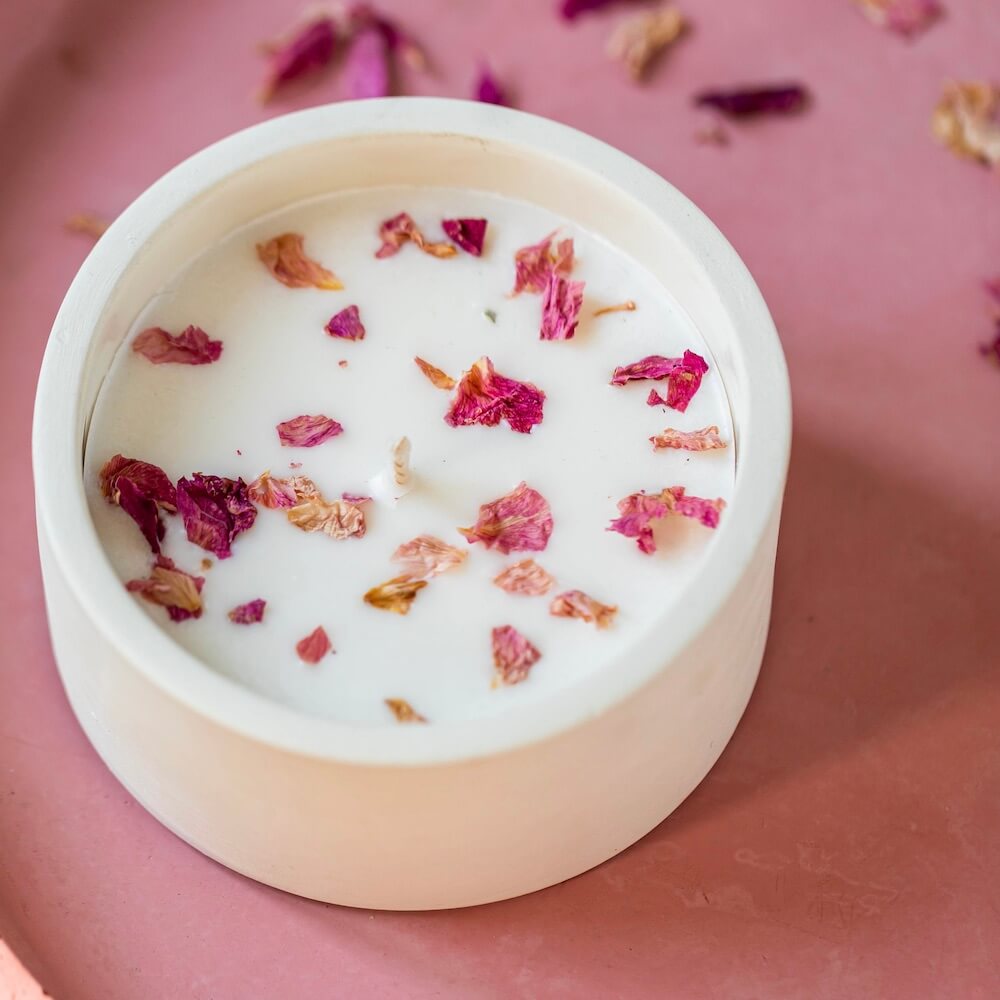 Flowrette bougie Saint-Valentin rose sauvage cire soja
