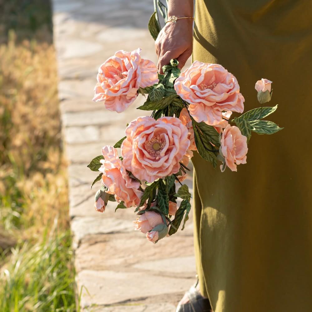 Flowrette Caroline rose papier abricot tige x1 éternelle