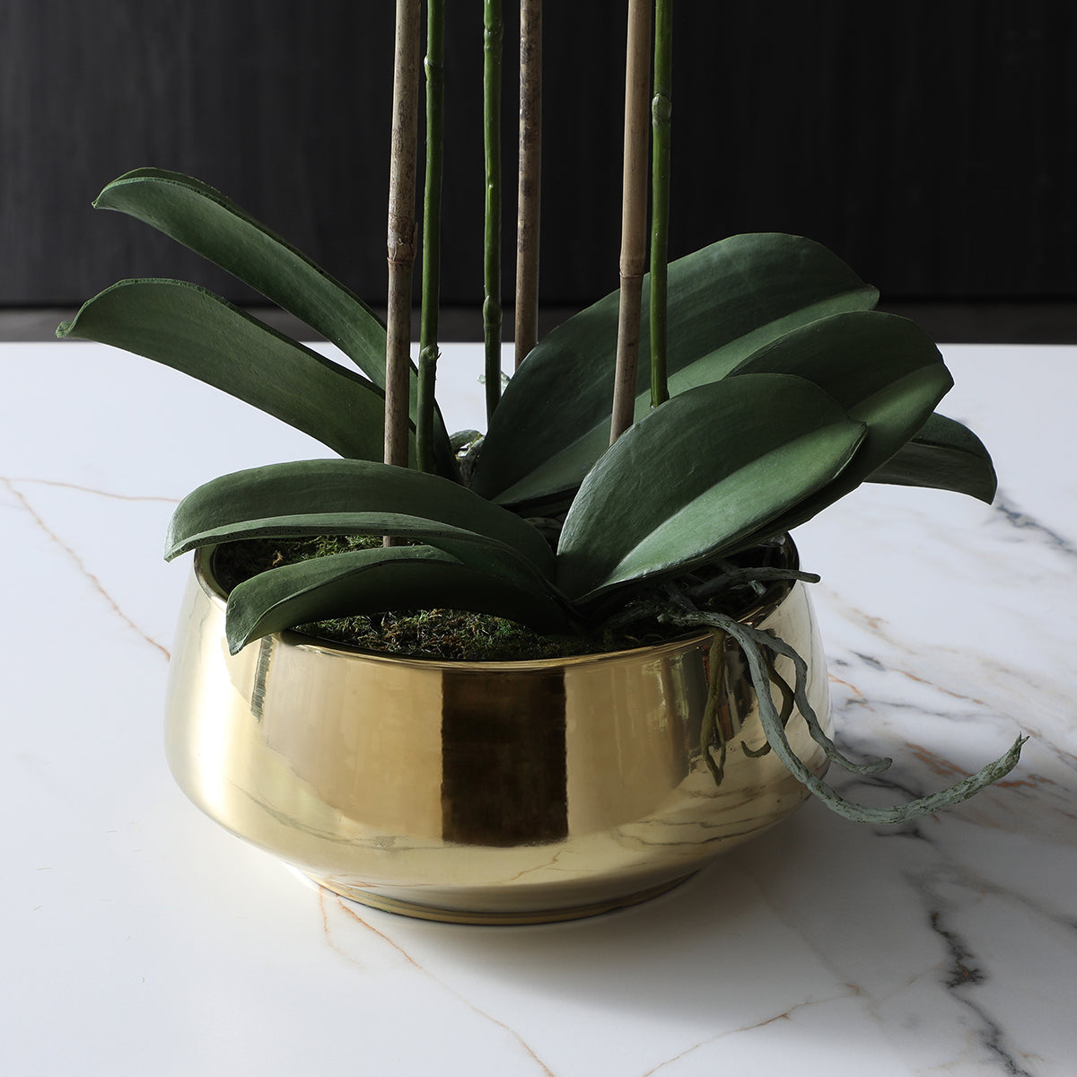 Sia Lena composition orchidée artificielle blanc vase doré