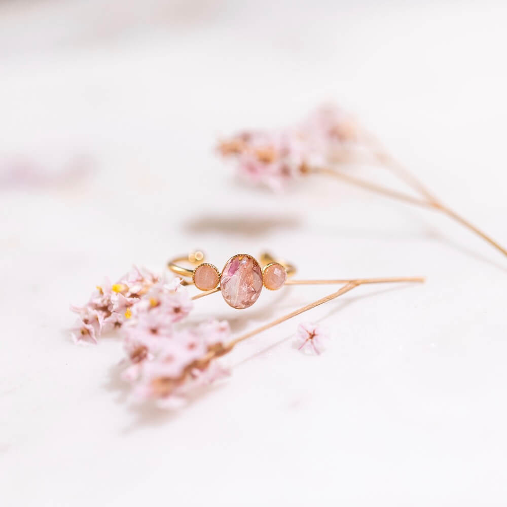Flowrette Léonie bague fleurs séchées dorée