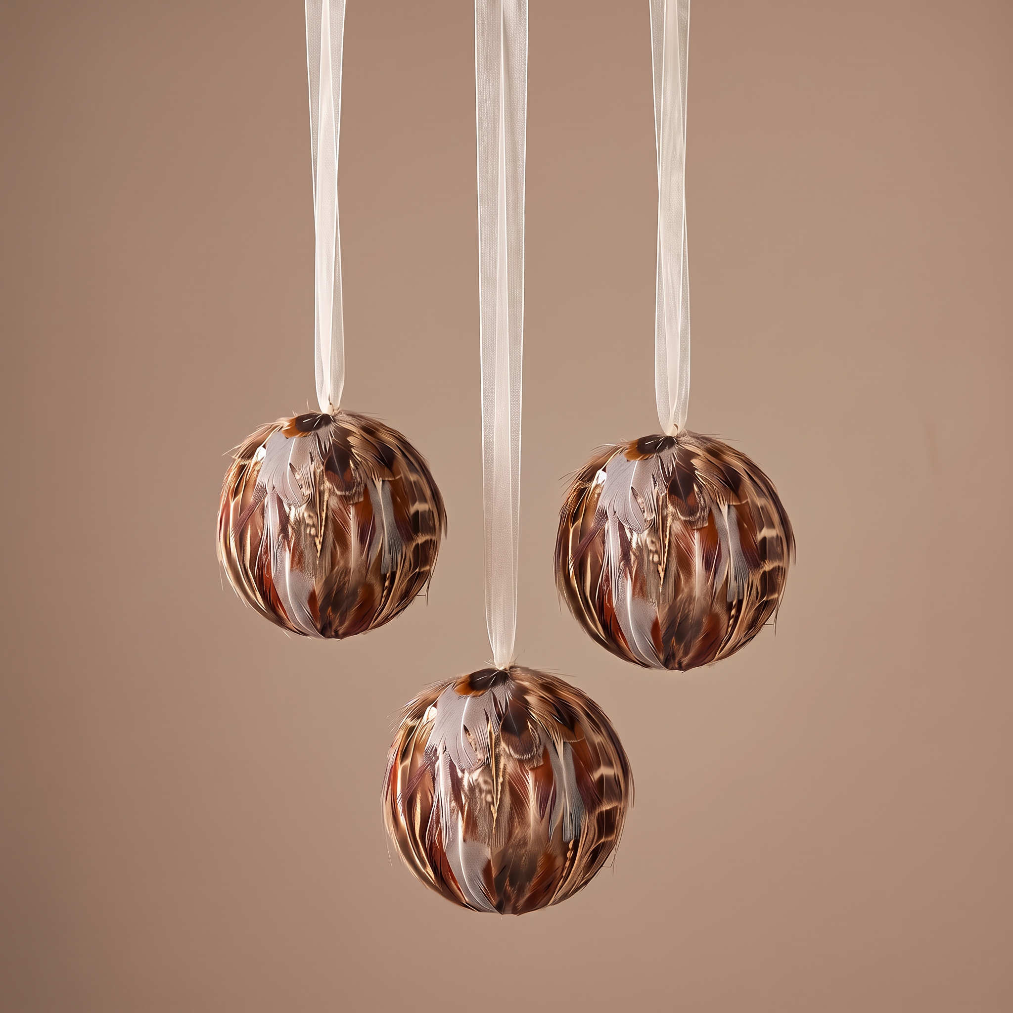 Sia Home Boules suspensions Noël Plumes 6 cm marron