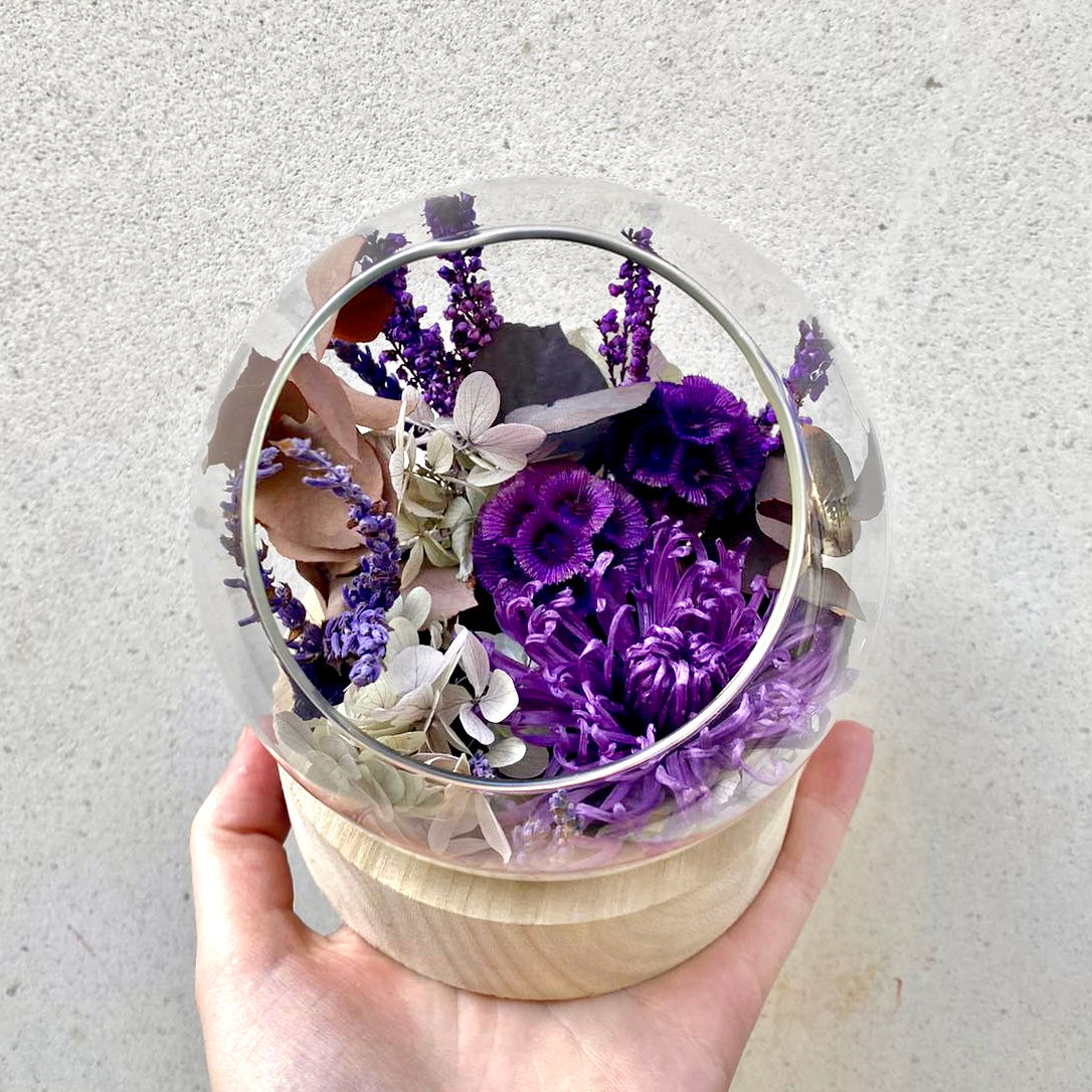 Ateliers Ouchamp Bulles Rue Bellart bulle fleurs stabilisées violet