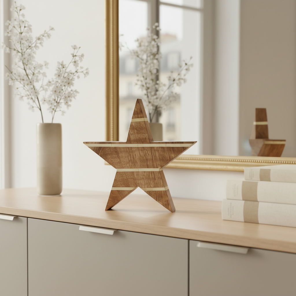 Sia Home Étoile 29 cm objet déco marron bois mangue