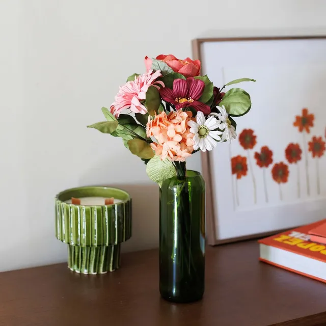 Flowrette Valadon bouquet fleurs papier corail bordeaux