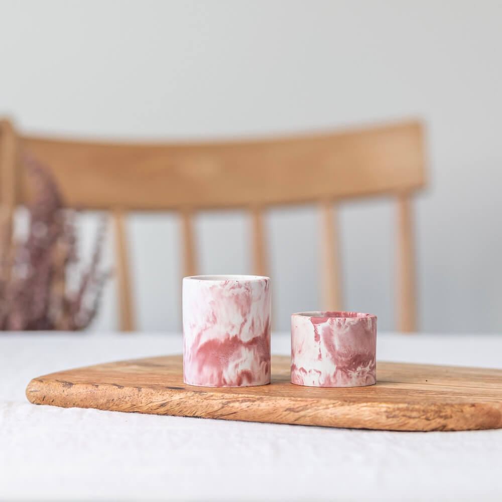 Flowrette Bougies Duo bougeoirs béton marbré rose chauffe-plat