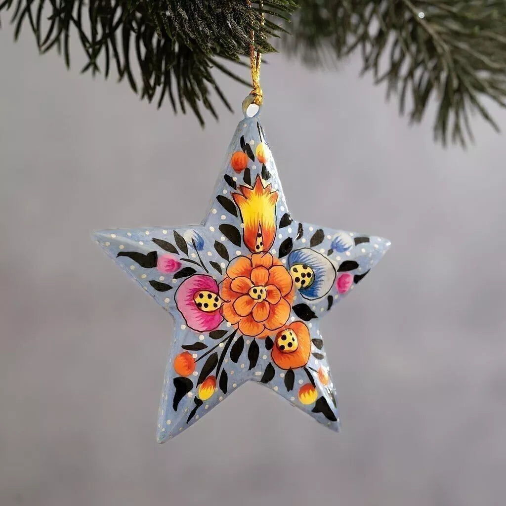 Flowrette Azul trio étoiles de Noël bleues peintes main