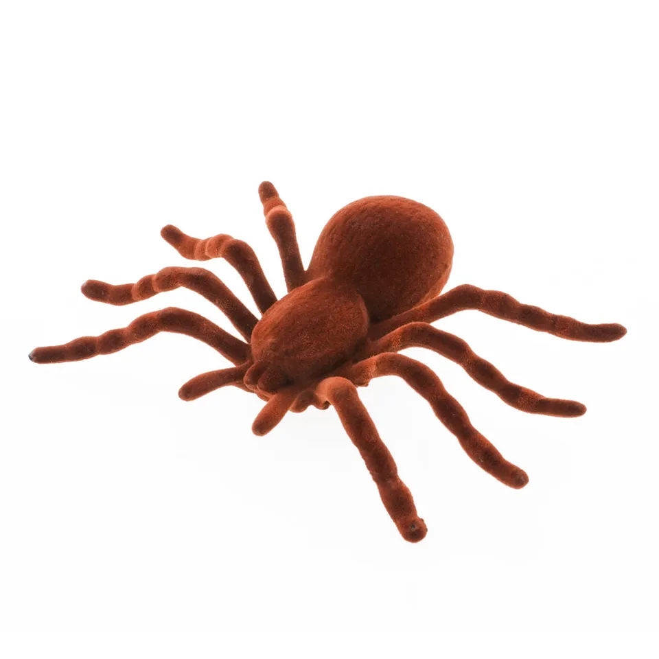 Feuillazur Araignée brune floquée déco Halloween toucher velours