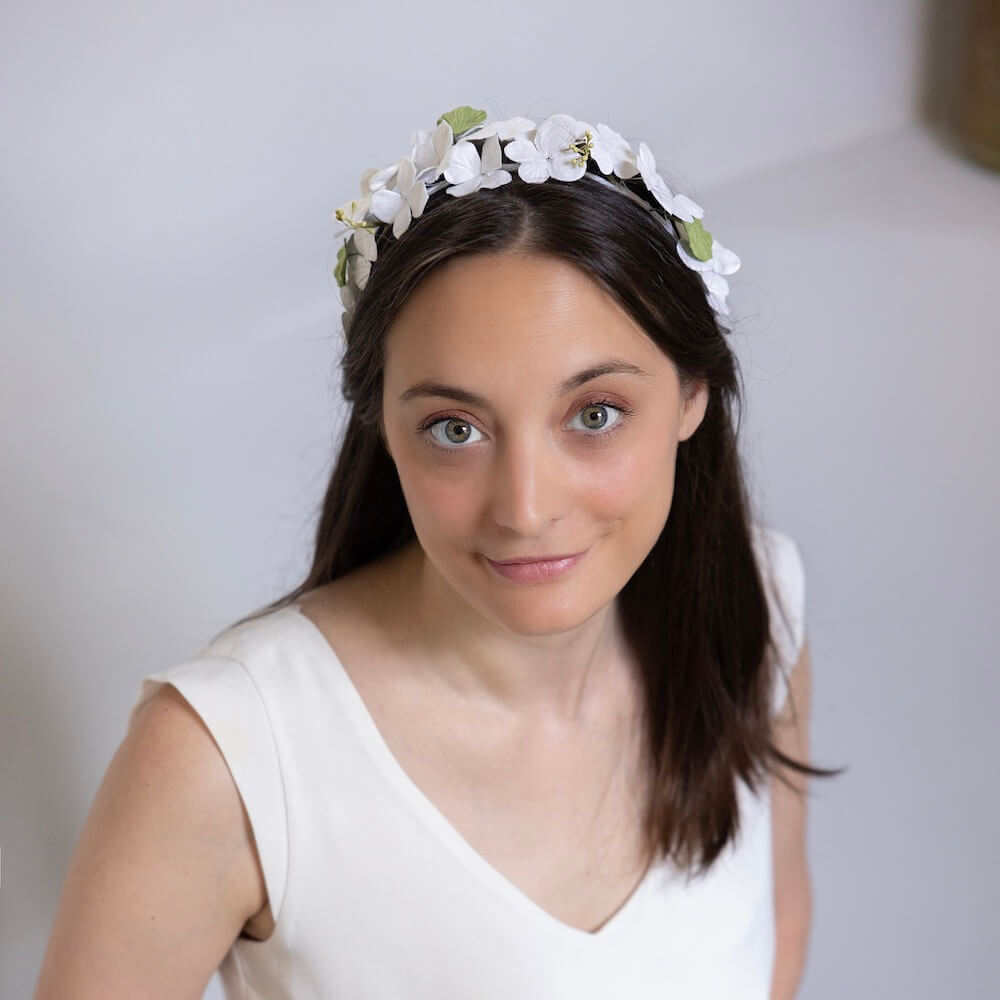 Flowrette Serre-tête papier blanc vert S mariage